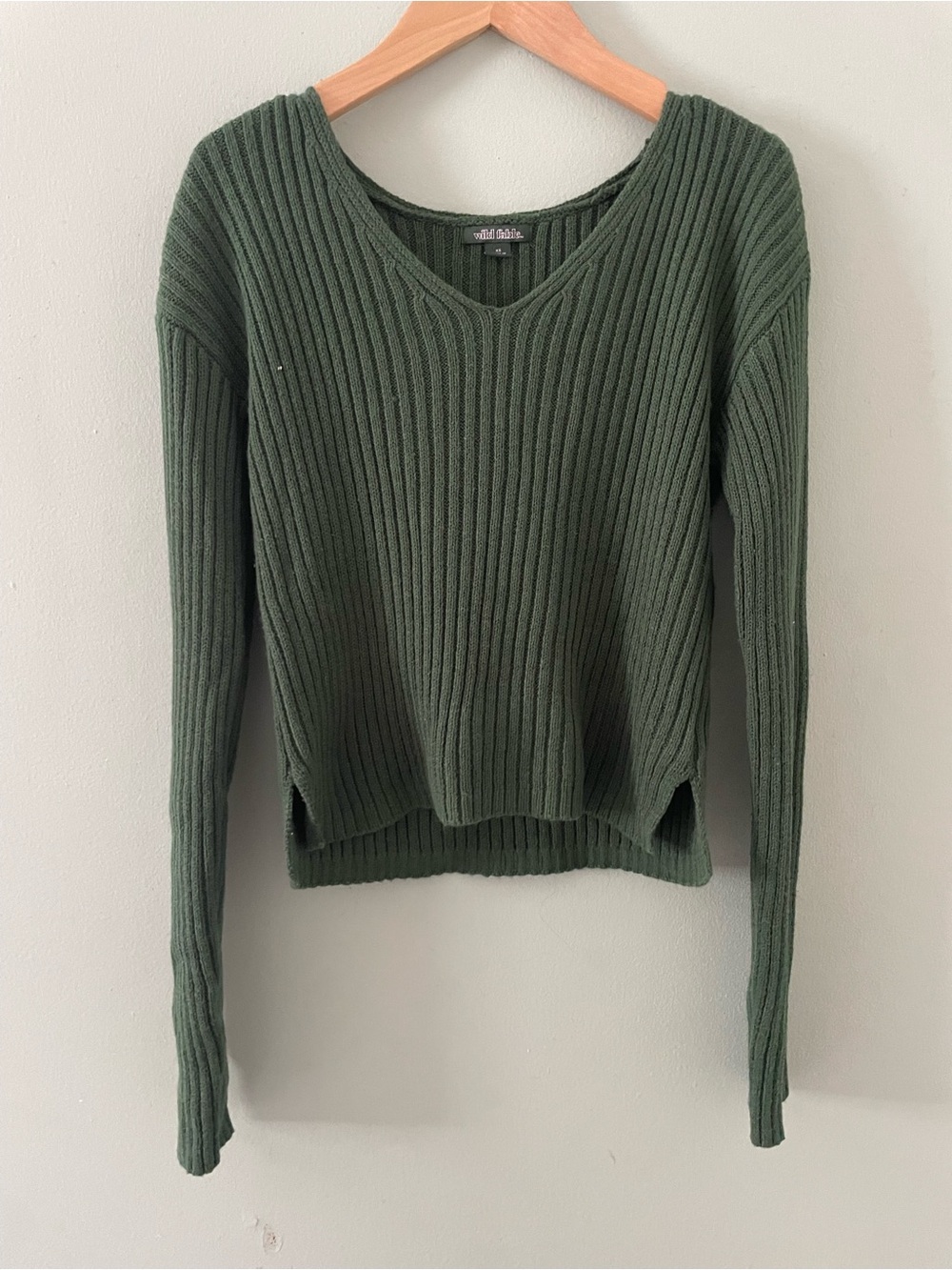 wild fable Olive Green Ribbed V-Neck Sweater